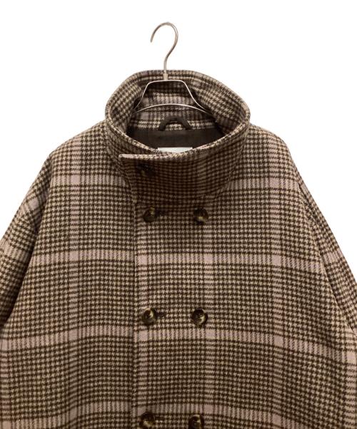 taupe（トープ）TAUPE (トープ) W Breasted Check Stand Up Coat ブラウン サイズ:3の古着・服飾アイテム