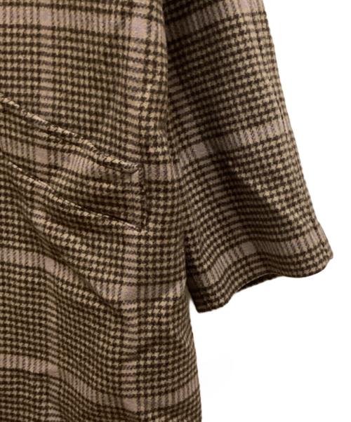 taupe（トープ）TAUPE (トープ) W Breasted Check Stand Up Coat ブラウン サイズ:3の古着・服飾アイテム