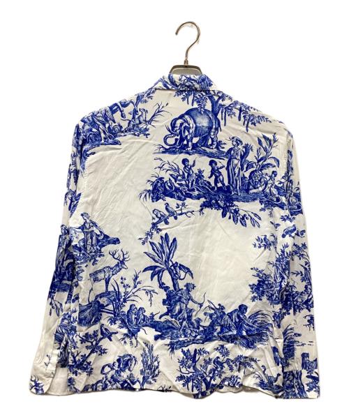 UNUSED（アンユーズド）UNUSED (アンユーズド) 4continents print long sleeve shirt ブルー×ホワイト サイズ:2の古着・服飾アイテム