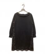 LANVIN en Bleuランバンオンブルー）の古着「レース切替ニットワンピース」｜ブラック
