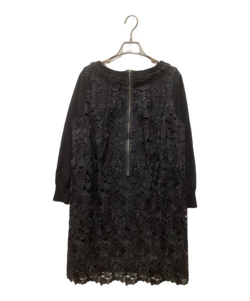 LANVIN en Bleu（ランバンオンブルー）LANVIN en Bleu (ランバンオンブルー) レース切替ニットワンピース ブラック サイズ:38の古着・服飾アイテム