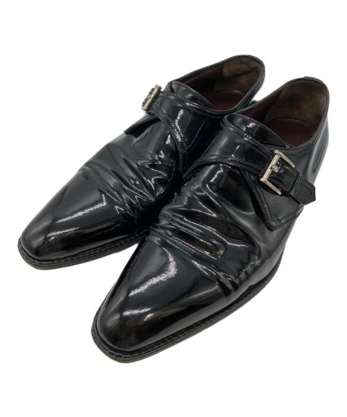 a.testoni（アテストーニ）a.testoni (アテストーニ) エナメルモンクストラップシューズ ブラック サイズ:６の古着・服飾アイテム