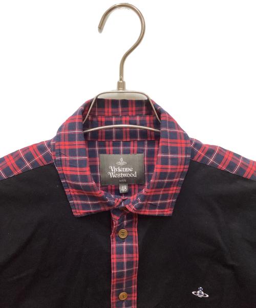 Vivienne Westwood man（ヴィヴィアン ウェストウッド マン）Vivienne Westwood man (ヴィヴィアン ウェストウッド マン) オーブ刺繍切替チェックシャツ レッド×ブラック サイズ:48の古着・服飾アイテム