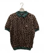 THURSDAY GOLFIN BUTCHERSサーズデイゴルフィンブッチャーズ）の古着「レオパードニットポロシャツ」｜グリーン×ブラウン