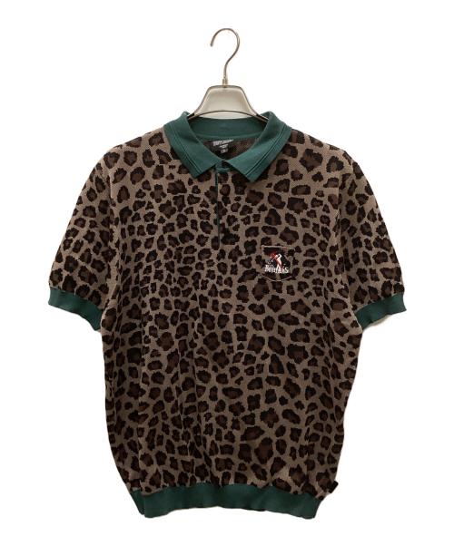 THURSDAY GOLFIN BUTCHERS（サーズデイゴルフィンブッチャーズ）THURSDAY GOLFIN BUTCHERS (サーズデイゴルフィンブッチャーズ) レオパードニットポロシャツ グリーン×ブラウン サイズ:Lの古着・服飾アイテム