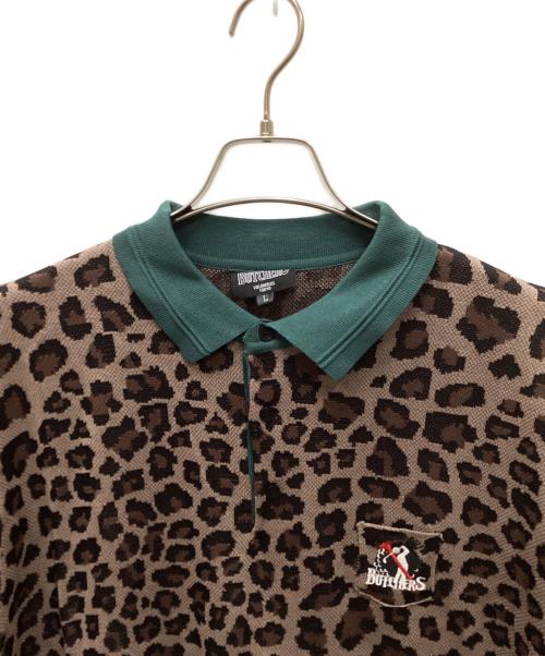 THURSDAY GOLFIN BUTCHERS（サーズデイゴルフィンブッチャーズ）THURSDAY GOLFIN BUTCHERS (サーズデイゴルフィンブッチャーズ) レオパードニットポロシャツ グリーン×ブラウン サイズ:Lの古着・服飾アイテム