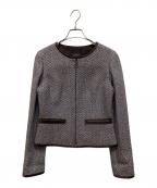 LANVIN COLLECTIONランバンコレクション）の古着「ノーカラーツイードジャケット」｜ブラウン×ブルー