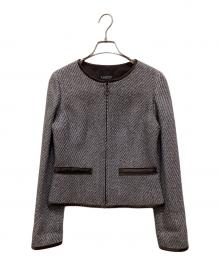 LANVIN COLLECTION（ランバンコレクション）の古着「ノーカラーツイードジャケット」｜ブラウン×ブルー