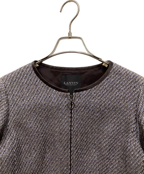 LANVIN COLLECTION（ランバンコレクション）LANVIN COLLECTION (ランバンコレクション) ノーカラーツイードジャケット ブラウン×ブルー サイズ:採寸参照の古着・服飾アイテム