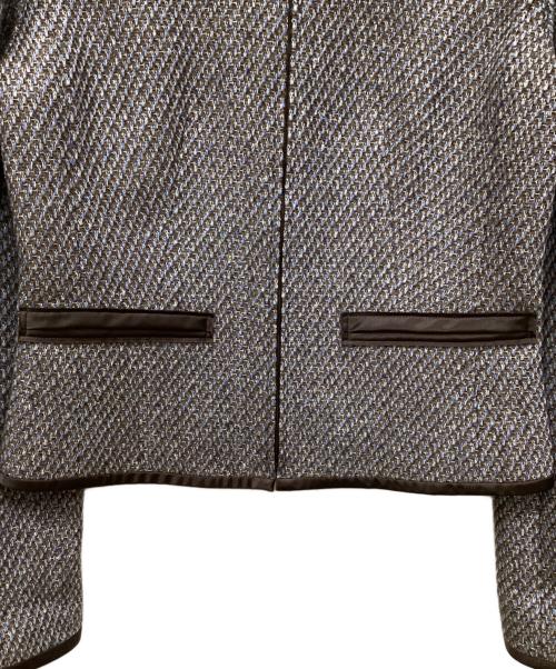 LANVIN COLLECTION（ランバンコレクション）LANVIN COLLECTION (ランバンコレクション) ノーカラーツイードジャケット ブラウン×ブルー サイズ:採寸参照の古着・服飾アイテム