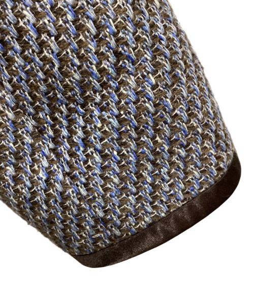 LANVIN COLLECTION（ランバンコレクション）LANVIN COLLECTION (ランバンコレクション) ノーカラーツイードジャケット ブラウン×ブルー サイズ:採寸参照の古着・服飾アイテム