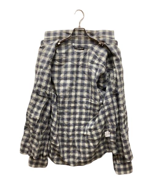 DOLCE & GABBANA（ドルチェ＆ガッバーナ）DOLCE & GABBANA (ドルチェ＆ガッバーナ) チェック柄ウエスタンシャツ ブルー×アイボリー サイズ:42の古着・服飾アイテム