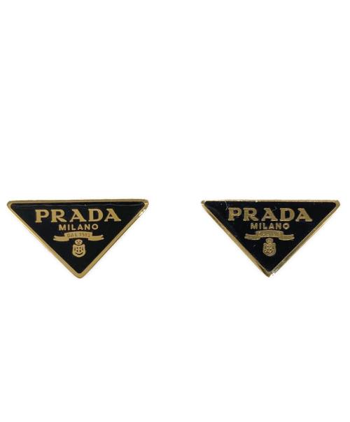 PRADA（プラダ）PRADA (プラダ) エナメルメタル トライアングルプレート ピアス ブラックの古着・服飾アイテム