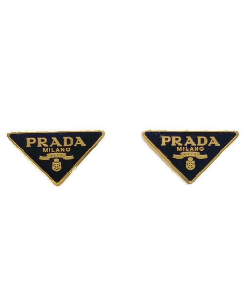 PRADA（プラダ）PRADA (プラダ) エナメルメタル トライアングルプレート ピアス ブラックの古着・服飾アイテム