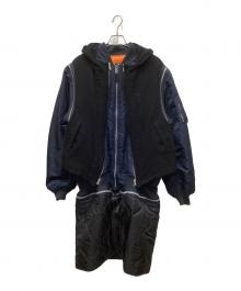 UNDERCOVER×ALPHA（アンダーカバー×アルファ）の古着「縮絨フードベストレイヤードカスタムMA-1コート」｜ネイビー