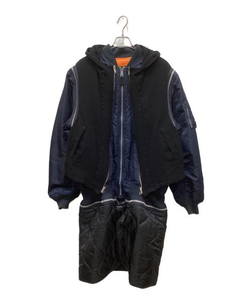 UNDERCOVER（アンダーカバー）UNDERCOVER (アンダーカバー) ALPHA (アルファ) 縮絨フードベストレイヤードカスタムMA-1コート ネイビー サイズ:4の古着・服飾アイテム