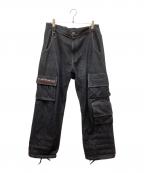 PUNK DRUNKERSパンクドランカーズ）の古着「雷デニムカーゴパンツ」｜インディゴ