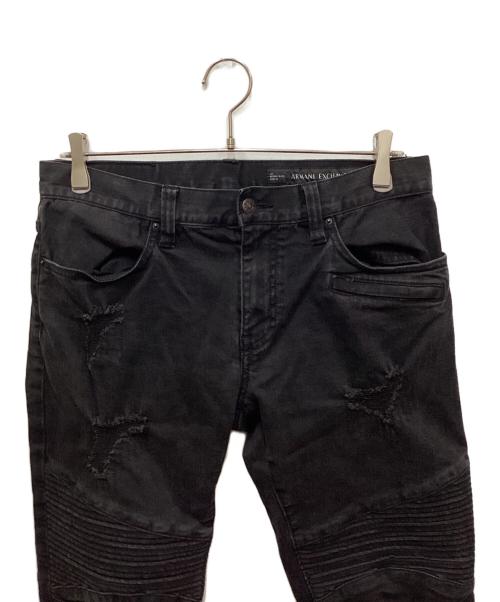 ARMANI EXCHANGE（アルマーニ エクスチェンジ）ARMANI EXCHANGE (アルマーニ エクスチェンジ) ダメージスキニーデニムパンツ ブラック サイズ:W27の古着・服飾アイテム
