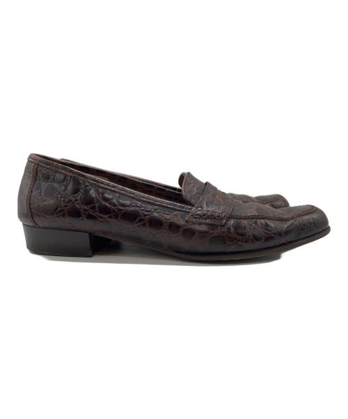 Salvatore Ferragamo（サルヴァトーレ フェラガモ）Salvatore Ferragamo (サルヴァトーレ フェラガモ) クロコ調コインローファー ブラウン サイズ:6の古着・服飾アイテム