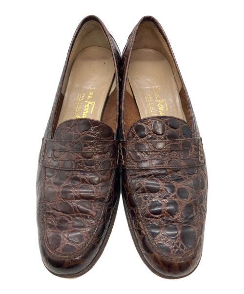 Salvatore Ferragamo（サルヴァトーレ フェラガモ）Salvatore Ferragamo (サルヴァトーレ フェラガモ) クロコ調コインローファー ブラウン サイズ:6の古着・服飾アイテム