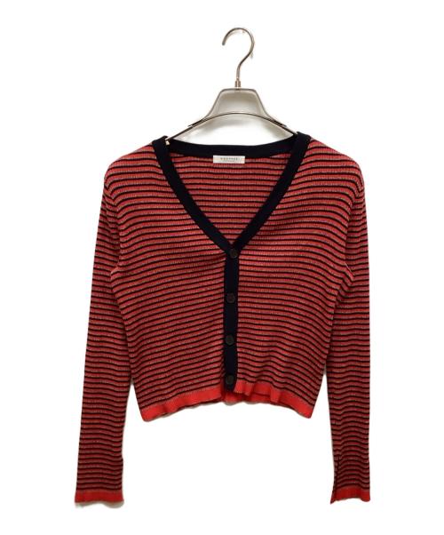 MACPHEE（マカフィー）MACPHEE (マカフィー) コットンリブ Vネックカーディガン ネイビー×レッド サイズ:Sの古着・服飾アイテム