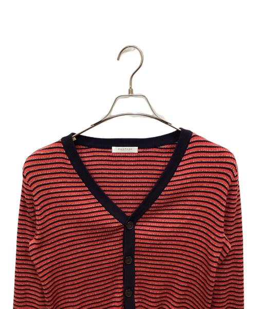 MACPHEE（マカフィー）MACPHEE (マカフィー) コットンリブ Vネックカーディガン ネイビー×レッド サイズ:Sの古着・服飾アイテム