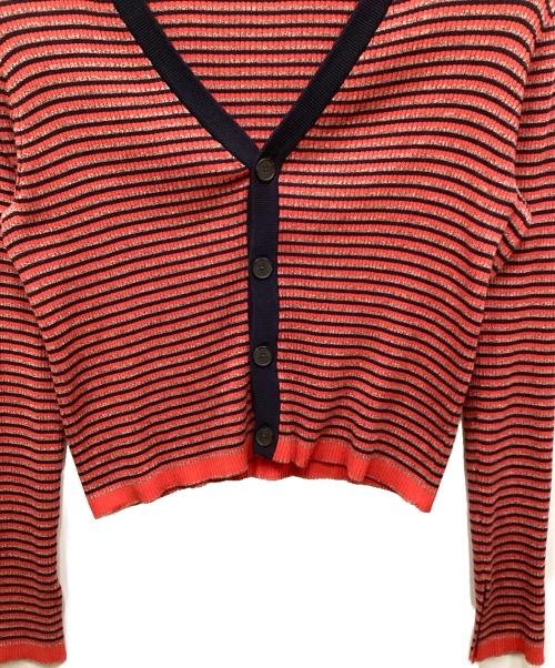 MACPHEE（マカフィー）MACPHEE (マカフィー) コットンリブ Vネックカーディガン ネイビー×レッド サイズ:Sの古着・服飾アイテム