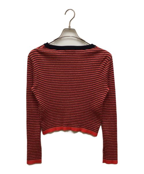 MACPHEE（マカフィー）MACPHEE (マカフィー) コットンリブ Vネックカーディガン ネイビー×レッド サイズ:Sの古着・服飾アイテム