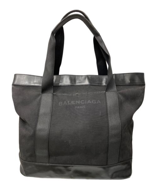 BALENCIAGA（バレンシアガ）BALENCIAGA (バレンシアガ) ネイビーキャンバスレザートートバッグ ブラックの古着・服飾アイテム