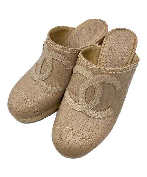 CHANEL（シャネル）CHANEL (シャネル) ココマークウッドソールミュール ベージュ サイズ:36の古着・服飾アイテム