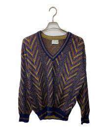 PIERRE SANGAN×USED（ピエール・サンガン×ユーズド）の古着「総柄Vネックニット」｜ネイビー