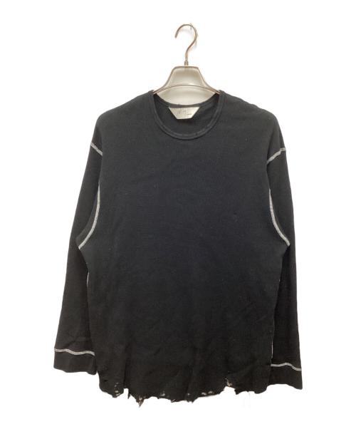 ANCELLM（アンセルム）ANCELLM (アンセルム) DAMAGE WAFFLE CREW LS T-SHIRT/ダメージワッフルクルーロングスリーブTシャツ ブラック サイズ:2の古着・服飾アイテム