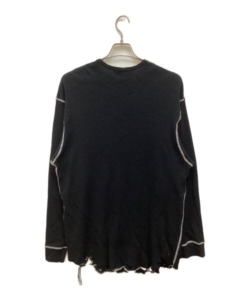 ANCELLM（アンセルム）ANCELLM (アンセルム) DAMAGE WAFFLE CREW LS T-SHIRT/ダメージワッフルクルーロングスリーブTシャツ ブラック サイズ:2の古着・服飾アイテム