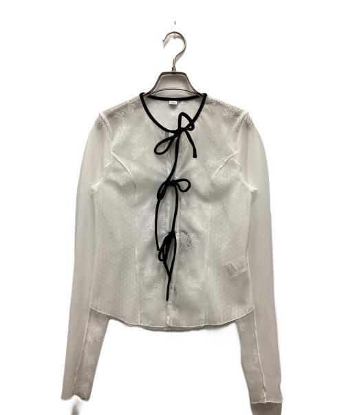 CODE A（コードエー）CODE A (コードエー) tulle lace ribbon blouse / レースリボンブラウス ホワイト サイズ:FREEの古着・服飾アイテム