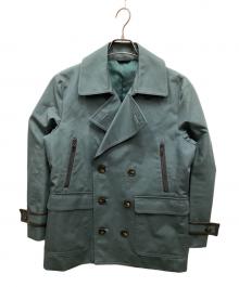 LANVIN COLLECTION（ランバンコレクション）の古着「タイプライター地レザートリムPコート」｜スカイブルー