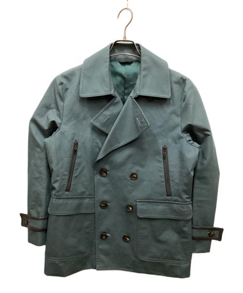 LANVIN COLLECTION（ランバンコレクション）LANVIN COLLECTION (ランバンコレクション) タイプライター地レザートリムPコート スカイブルー サイズ:46の古着・服飾アイテム