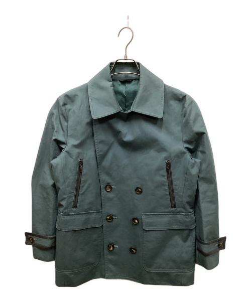 LANVIN COLLECTION（ランバンコレクション）LANVIN COLLECTION (ランバンコレクション) タイプライター地レザートリムPコート スカイブルー サイズ:46の古着・服飾アイテム