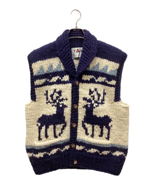 FAB（ファブ）FAB (ファブ) シェル×ウッドボタンカウチンニットベスト ネイビー×ベージュ サイズ:記載なしの古着・服飾アイテム