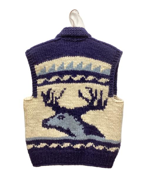 FAB（ファブ）FAB (ファブ) シェル×ウッドボタンカウチンニットベスト ネイビー×ベージュ サイズ:記載なしの古着・服飾アイテム