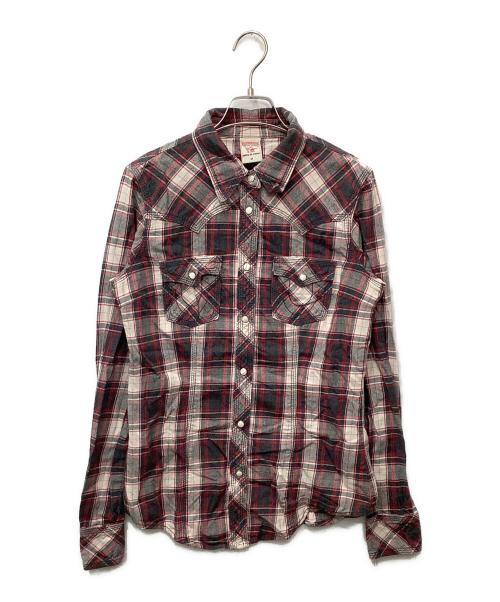 TRUE RELIGION（トゥルー レリジョン）TRUE RELIGION (トゥルー レリジョン) ウエスタンシャツ レッド×グレー サイズ:Mの古着・服飾アイテム