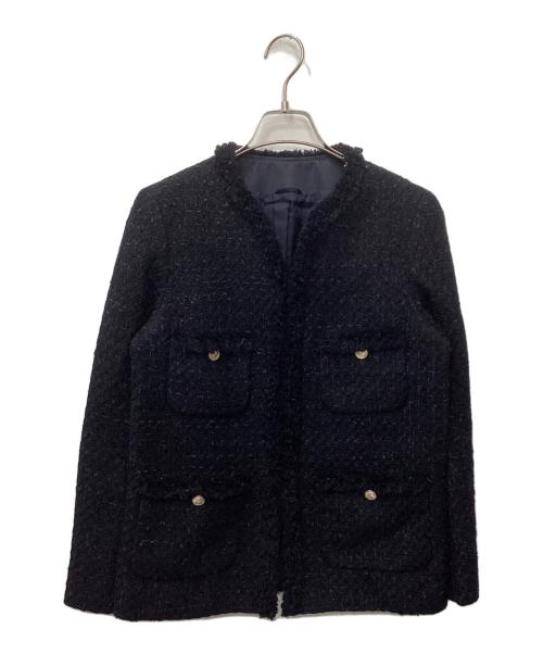 ANAYI（アナイ）ANAYI (アナイ) ミックスツイードノーカラージャケット ネイビー サイズ:38の古着・服飾アイテム