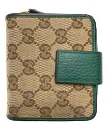 GUCCI（グッチ）の古着「GGキャンバスラウンドジップウォレット」｜ベージュ×グリーン