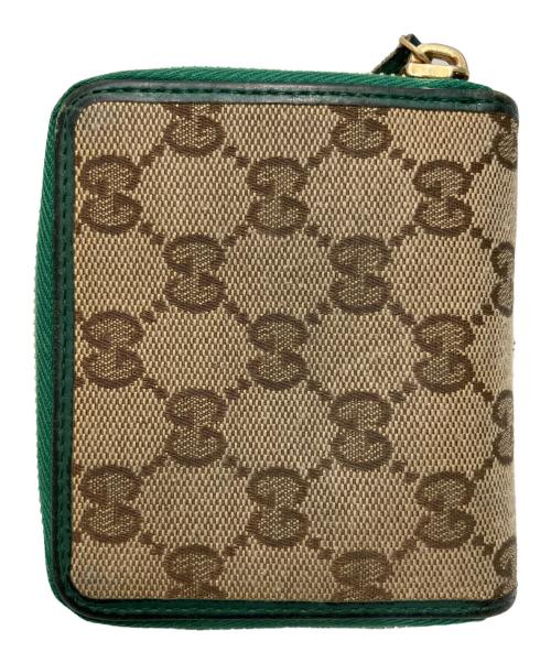 GUCCI（グッチ）GUCCI (グッチ) GGキャンバスラウンドジップウォレット ベージュ×グリーンの古着・服飾アイテム