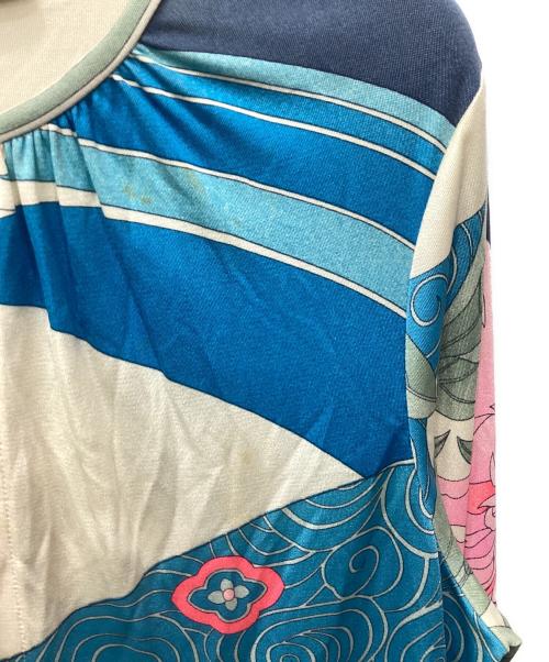 LEONARD PARIS（レオナール パリ）LEONARD PARIS (レオナール パリ) フラワープリントシルクブラウス ブルー×アイボリー サイズ:42の古着・服飾アイテム