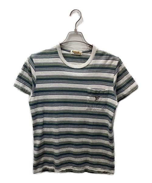 Hysteric Glamour（ヒステリックグラマー）Hysteric Glamour (ヒステリックグラマー) ボーダーポケットTシャツ グレー×グリーン サイズ:freeの古着・服飾アイテム