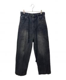 Whim Gazette（ウィムガゼット）の古着「センタープレスブラックデニムパンツ」｜ブラック