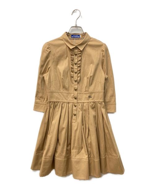 BURBERRY BLUE LABEL（バーバリー ブルー レーベル）BURBERRY BLUE LABEL (バーバリー ブルー レーベル) 金ボタンフリルワンピース ベージュ サイズ:36の古着・服飾アイテム