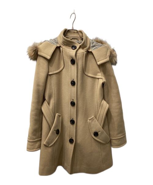 BURBERRY BLUE LABEL（バーバリー ブルー レーベル）BURBERRY BLUE LABEL (バーバリー ブルー レーベル) ノバチェックフード付きウールコート ベージュ サイズ:38の古着・服飾アイテム