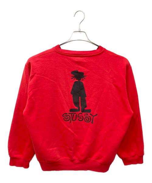 stussy（ステューシー）stussy (ステューシー) シャドーマンバックプリントクルーネックスウェット レッド サイズ:Lの古着・服飾アイテム