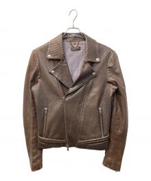 DIESEL Black Gold（ディーゼル ブラック ゴールド）の古着「エンボスレザーライダースジャケット」｜ブラウン